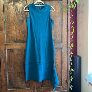 Rosetta Getty blue knit sleeveless dress with kick panel detail at bottom
